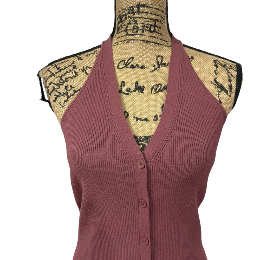 Aritzia Wilfred Eleanor Sweater Vest Halter Top Button Front English Rose Size M - Picture 5 of 8